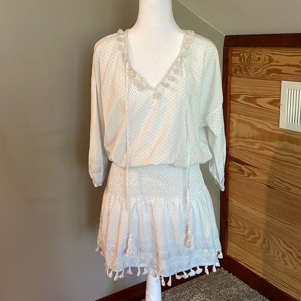 Alynniya Fringe Smocked V-Neck Swimsuit Coverup Medium NWT